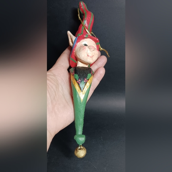 Vintage 1994 House of Hatten Christmas elf ornament 10" tall jingle bell HP Xmas - Picture 3 of 6